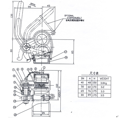 船用閘閥型測深自閉閥 JIS F3019(圖1) 船用閘閥型測深自閉閥 JIS F3019
