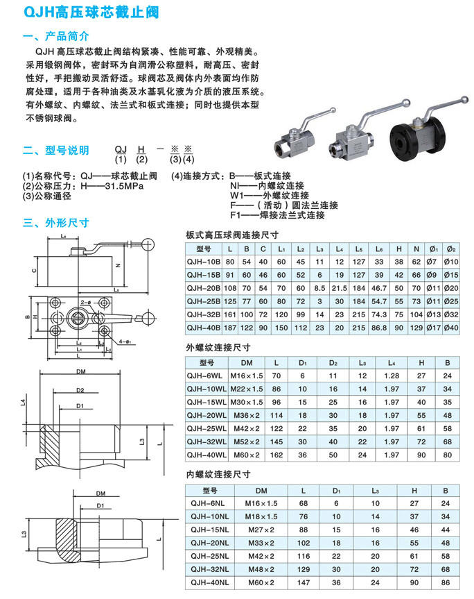 球芯截止閥型號尺寸規格QJH